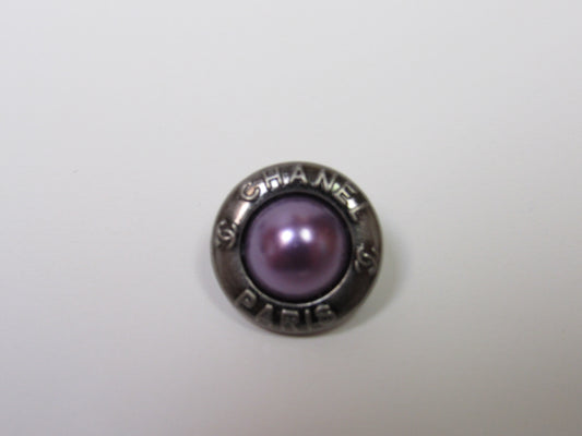 Genuine Purple Pearl Domed Gold Tone Designer Chanel CC Button Stamped!