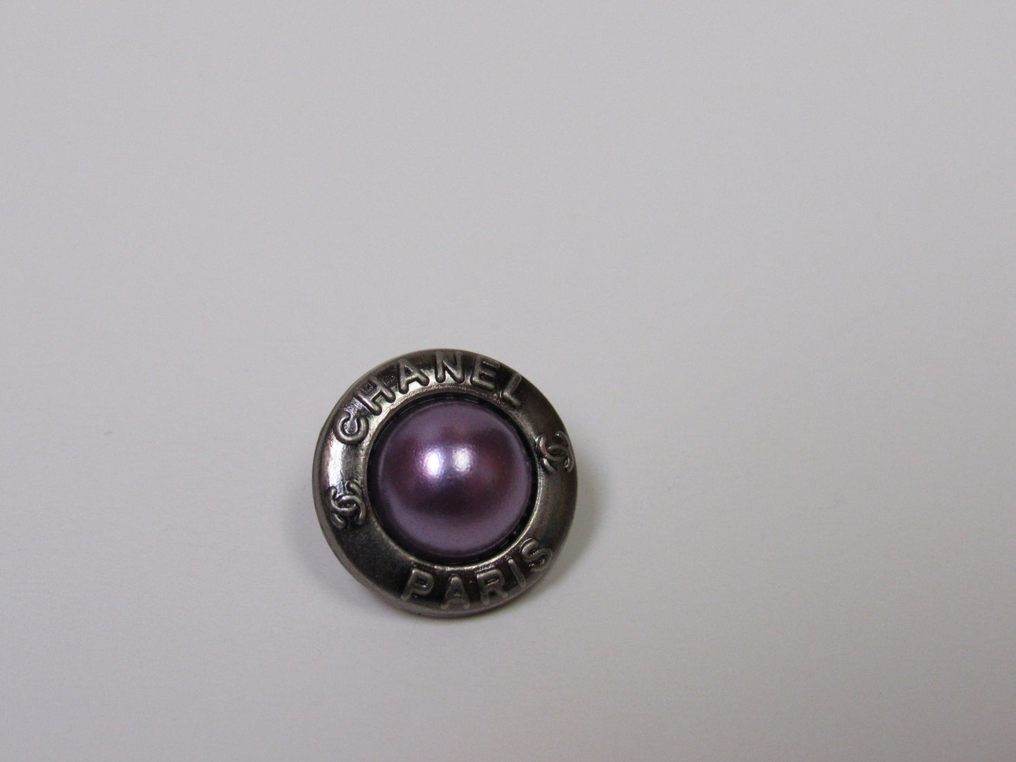 Genuine Purple Pearl Domed Gold Tone Designer Chanel CC Button Stamped!