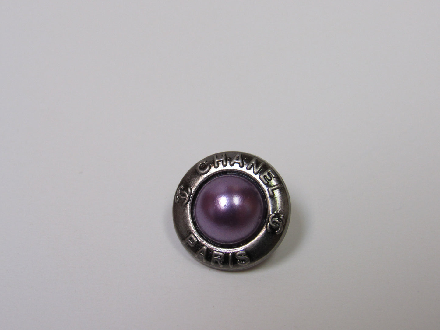 Genuine Purple Pearl Domed Gold Tone Designer Chanel CC Button Stamped!