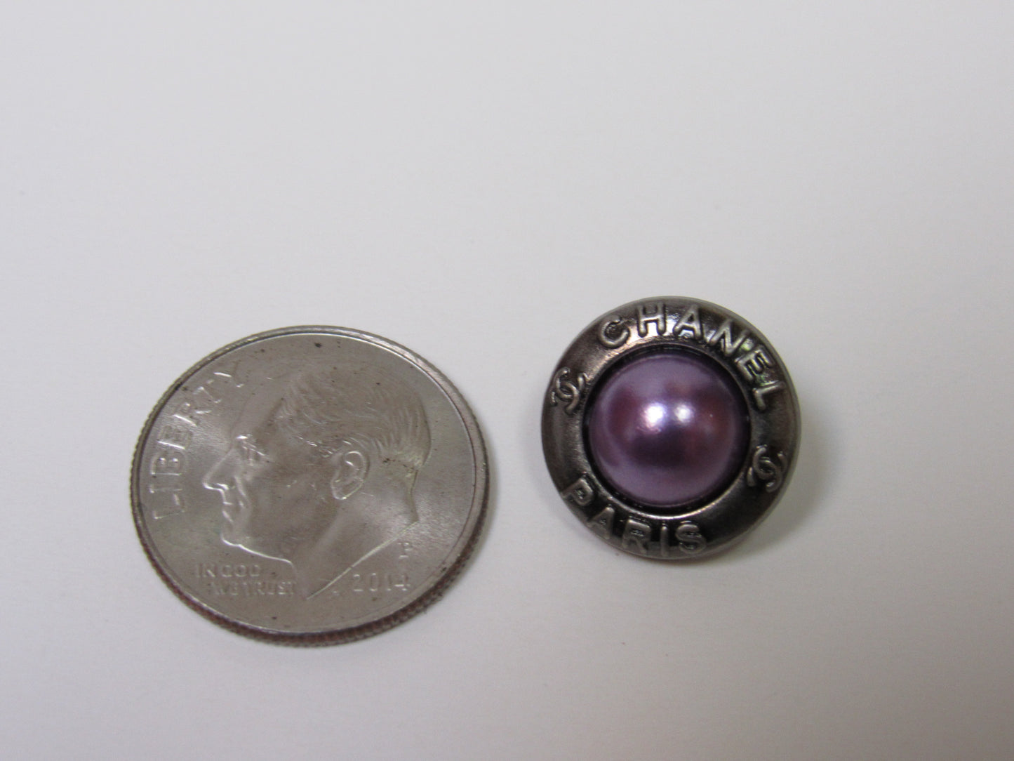 Genuine Purple Pearl Domed Gold Tone Designer Chanel CC Button Stamped!