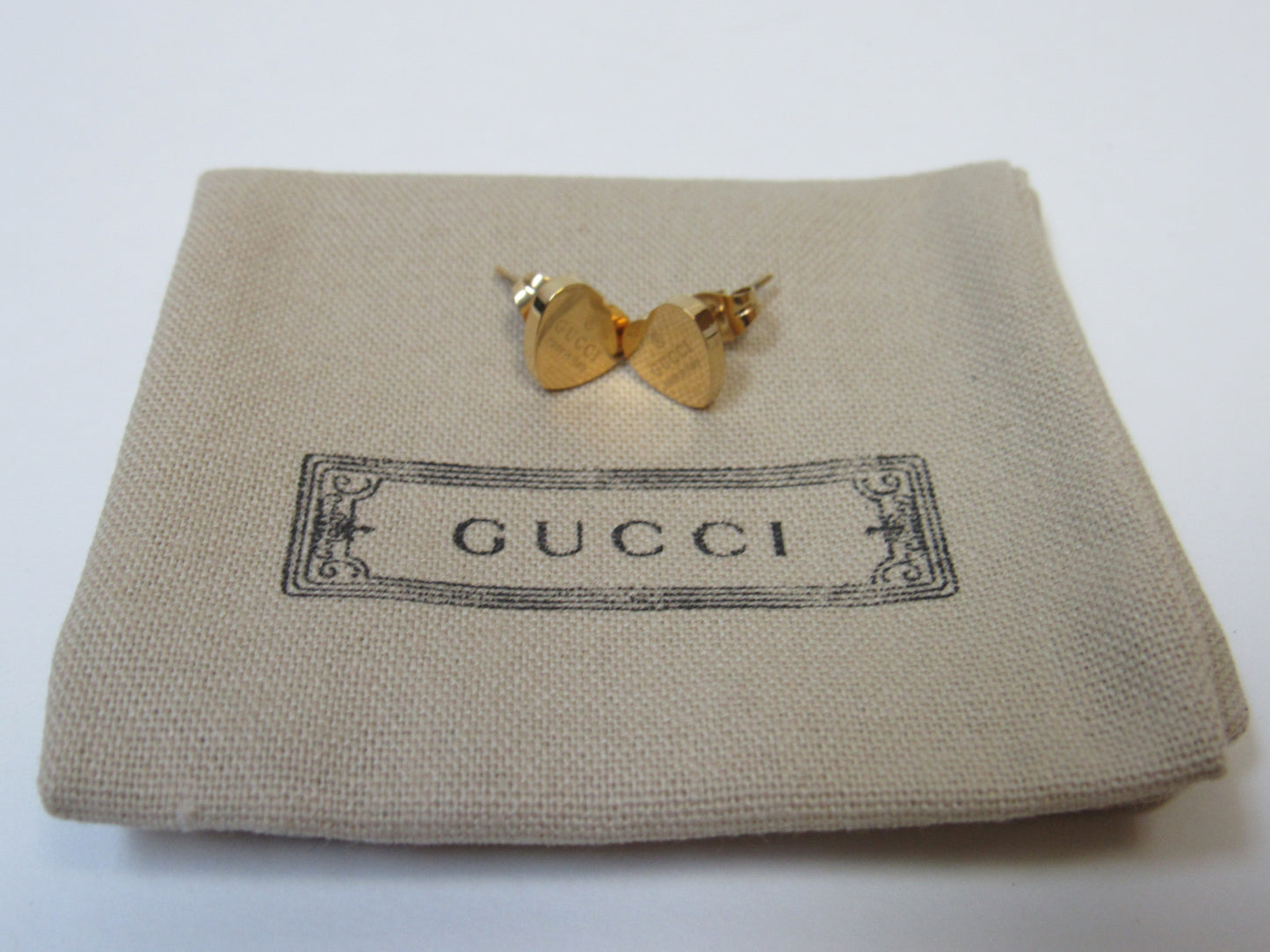 Gucci Engraved Gold Tone Tiny Heart Stud Earrings!