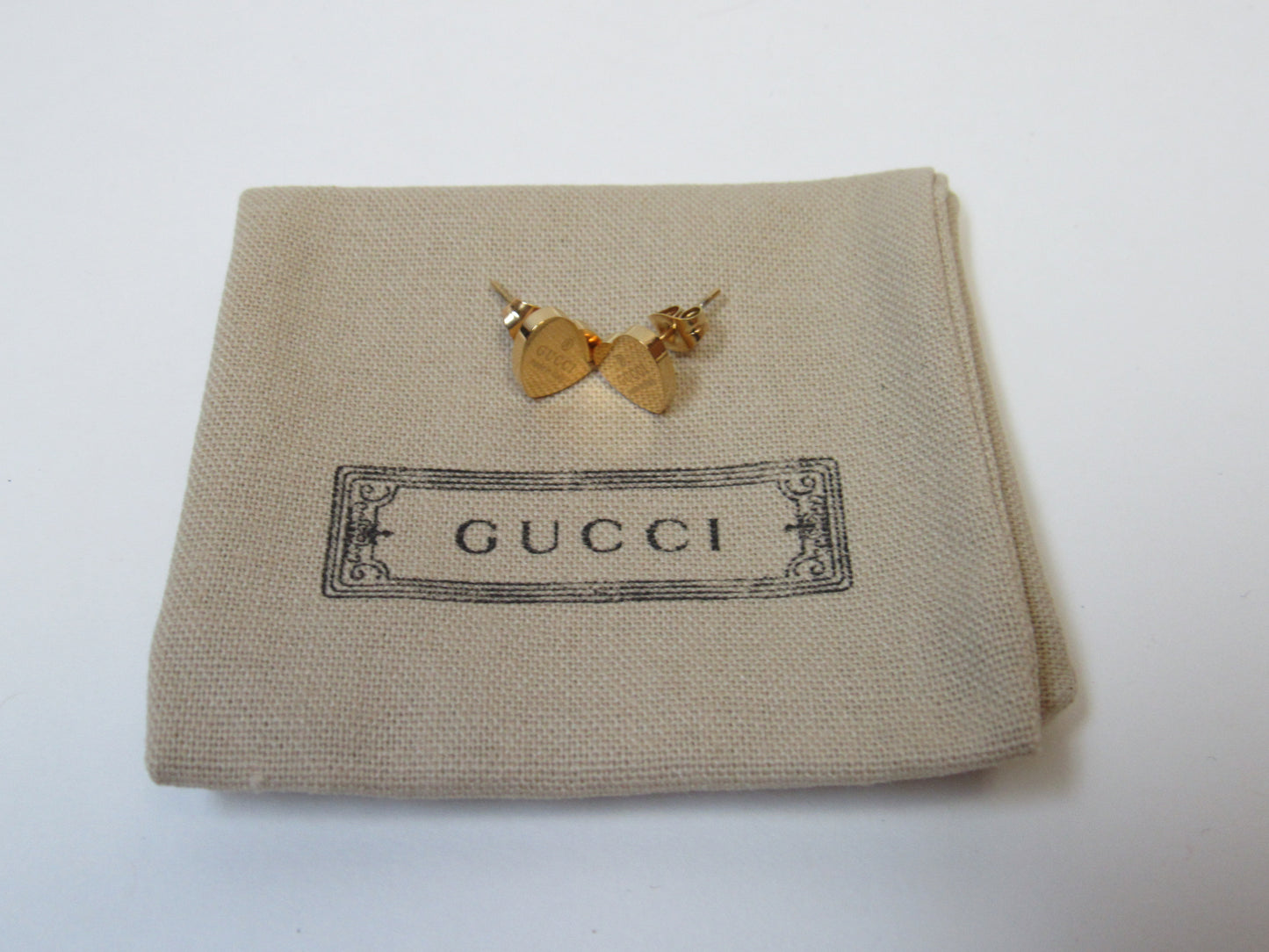 Gucci Engraved Gold Tone Tiny Heart Stud Earrings!