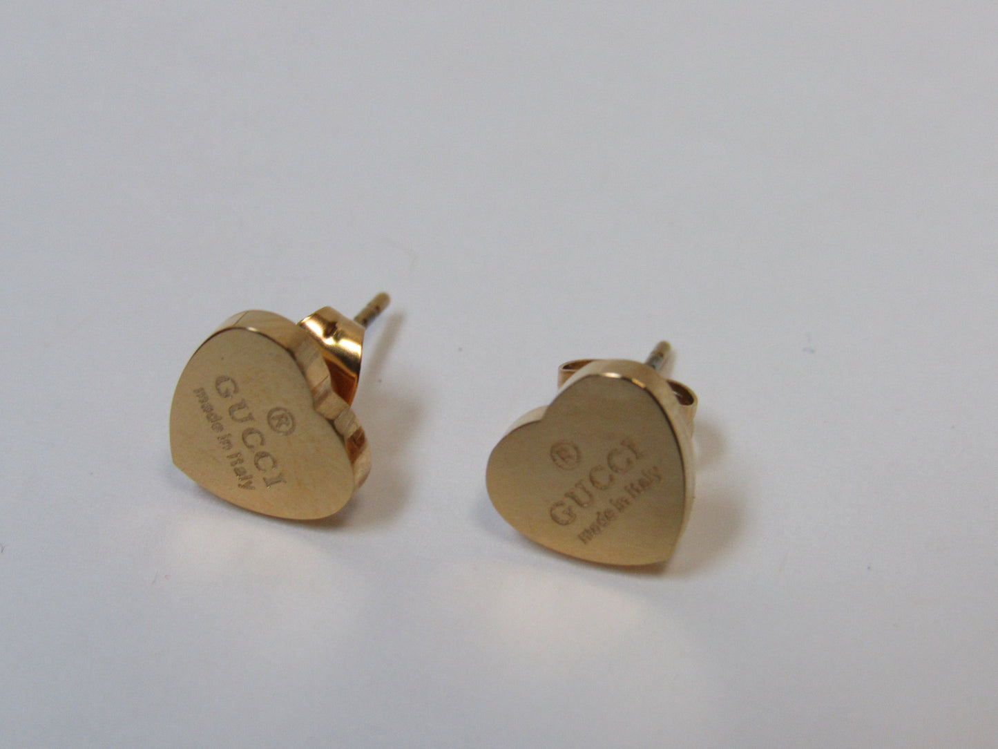 Gucci Engraved Gold Tone Tiny Heart Stud Earrings!