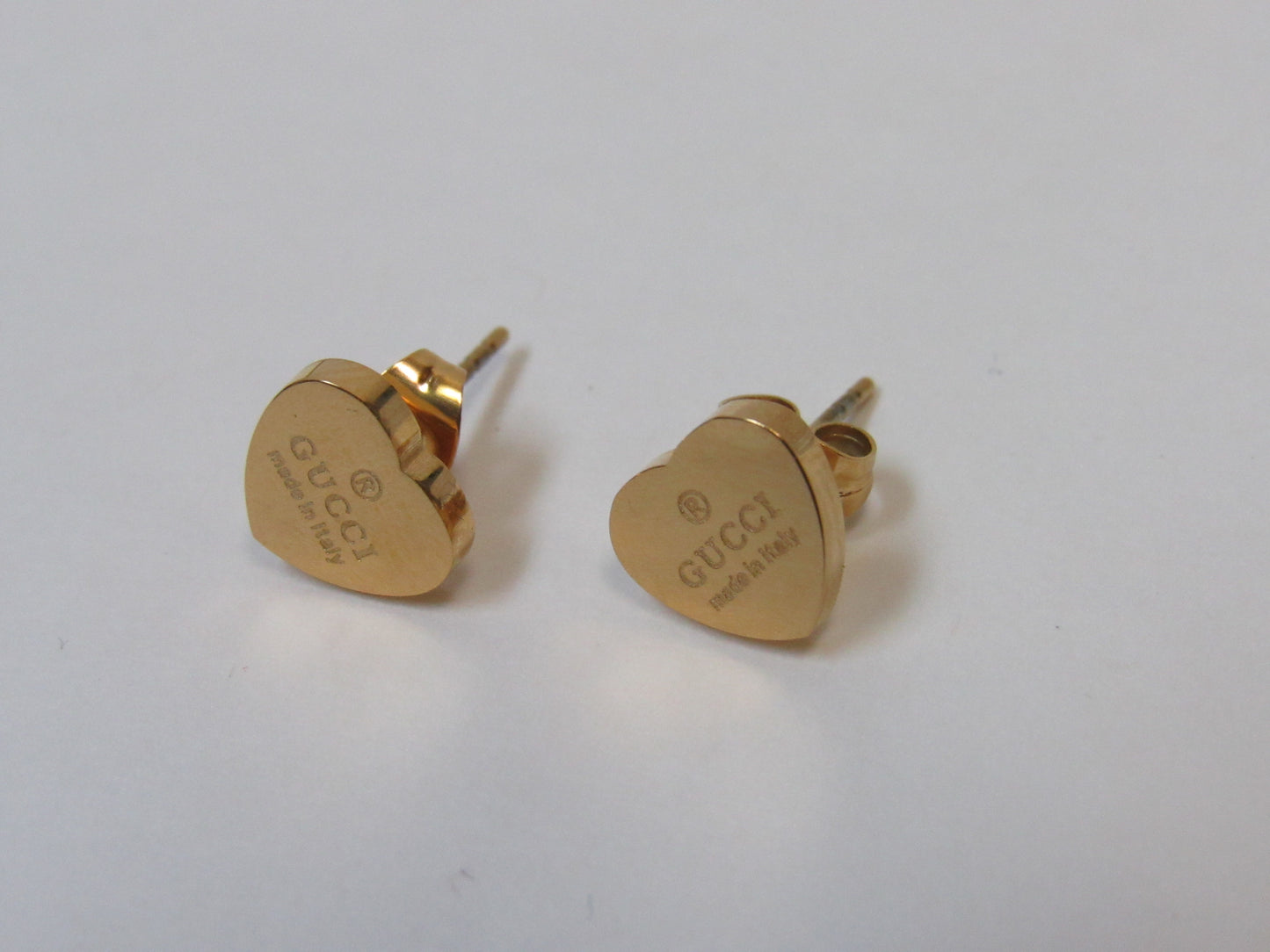 Gucci Engraved Gold Tone Tiny Heart Stud Earrings!