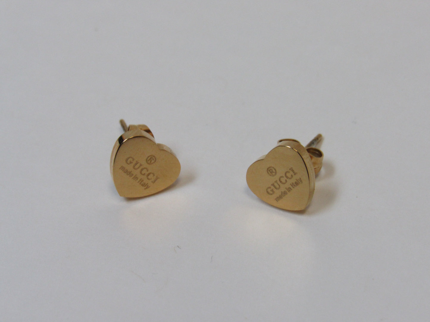 Gucci Engraved Gold Tone Tiny Heart Stud Earrings!