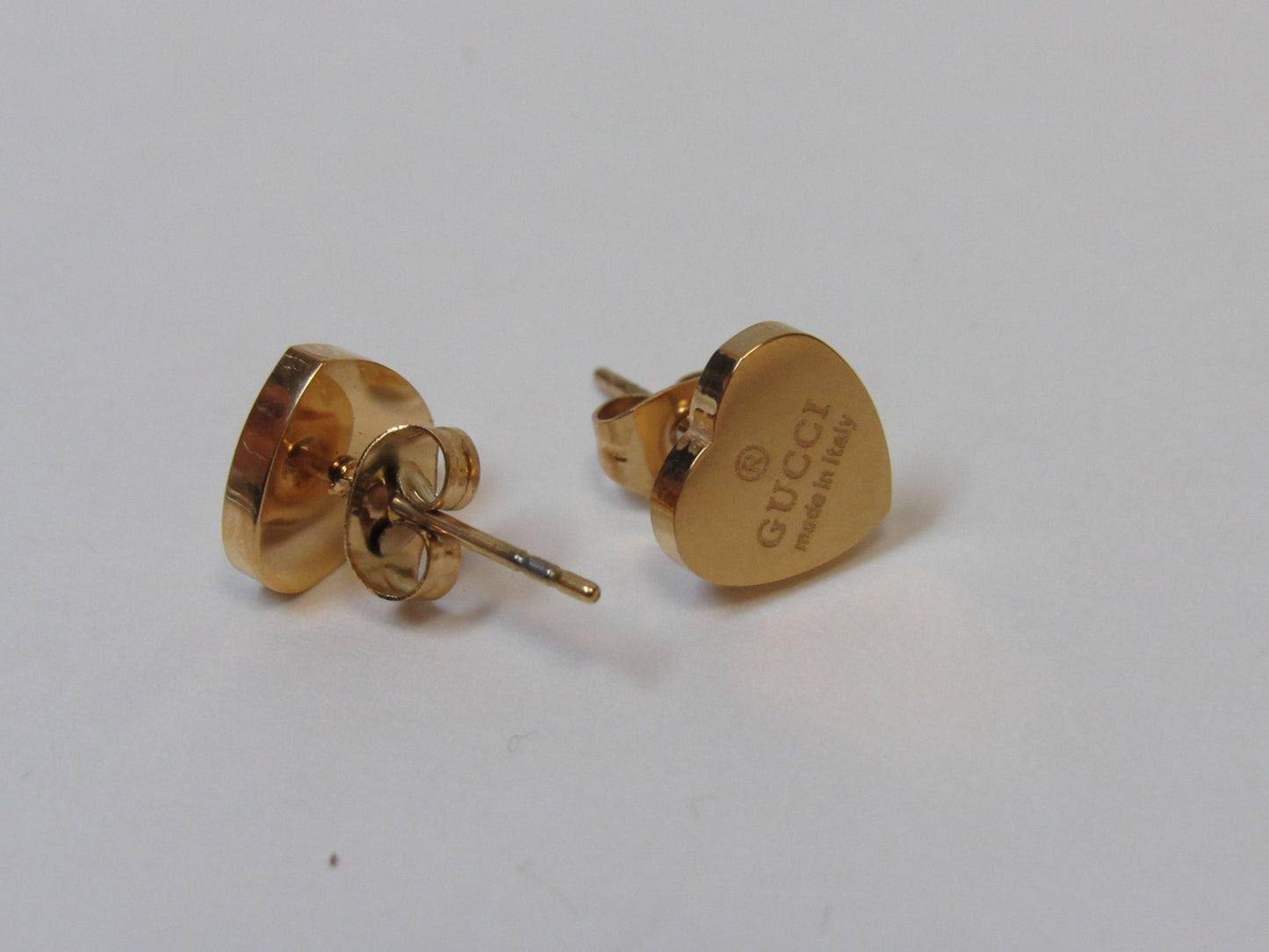 Gucci Engraved Gold Tone Tiny Heart Stud Earrings!