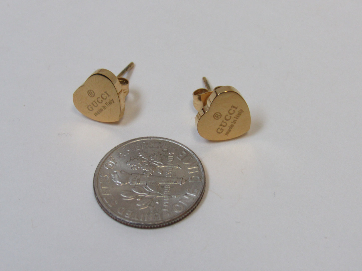 Gucci Engraved Gold Tone Tiny Heart Stud Earrings!